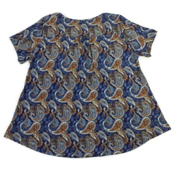 A. Jesdani Blue Brown Paisley Print Short Sleeve Henley Style Knit Top Womens 4X - Picture 12 of 14